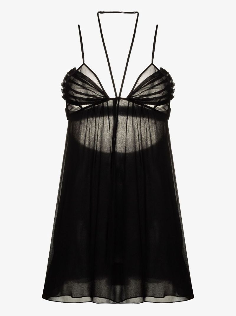Black Flared Asymmetric Silk Mini Dress