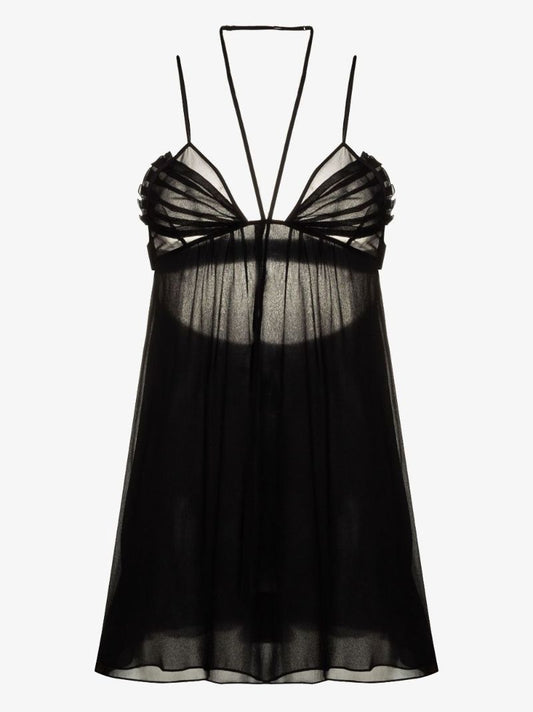 Black Flared Asymmetric Silk Mini Dress