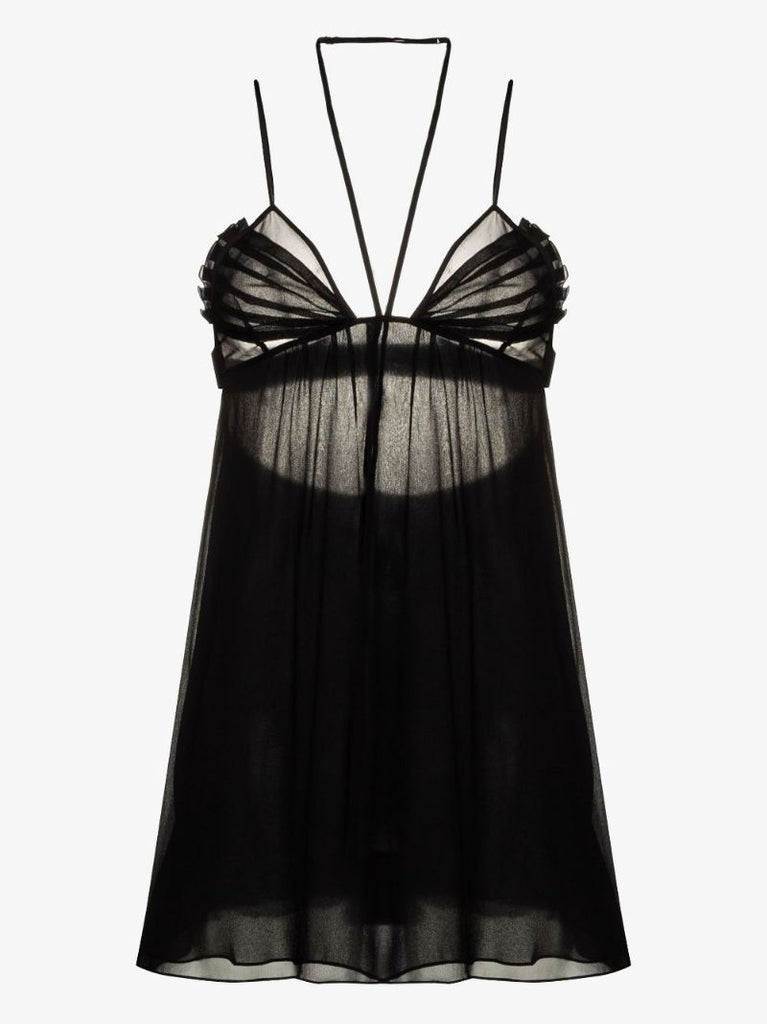 Black Flared Asymmetric Silk Mini Dress