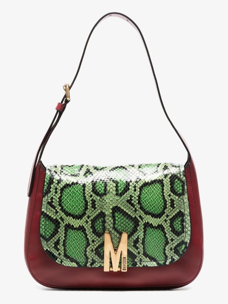 Red and Green Python Print Leather Hobo Shoulder Bag