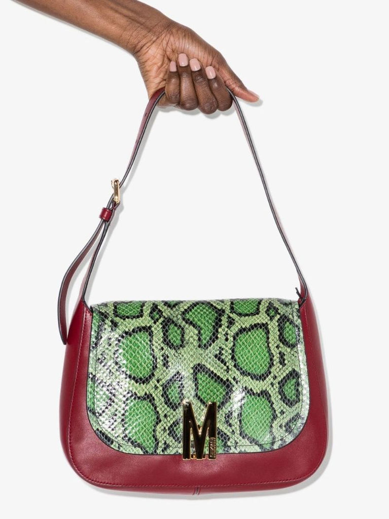 Red and Green Python Print Leather Hobo Shoulder Bag