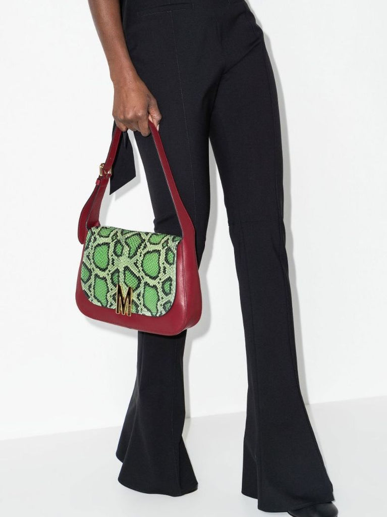 Red and Green Python Print Leather Hobo Shoulder Bag
