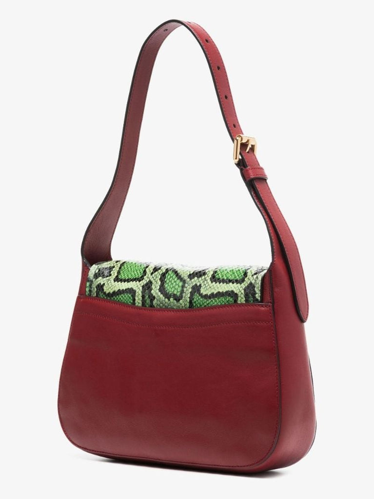 Red and Green Python Print Leather Hobo Shoulder Bag