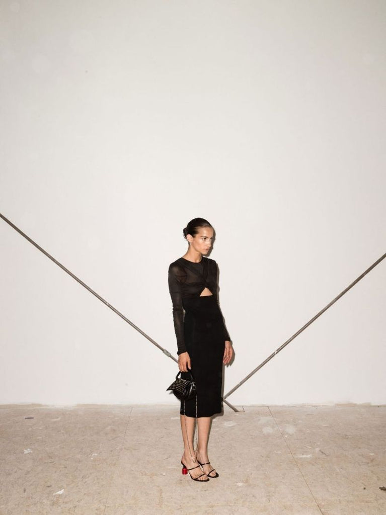 Black Twisted Knot Midi Dress