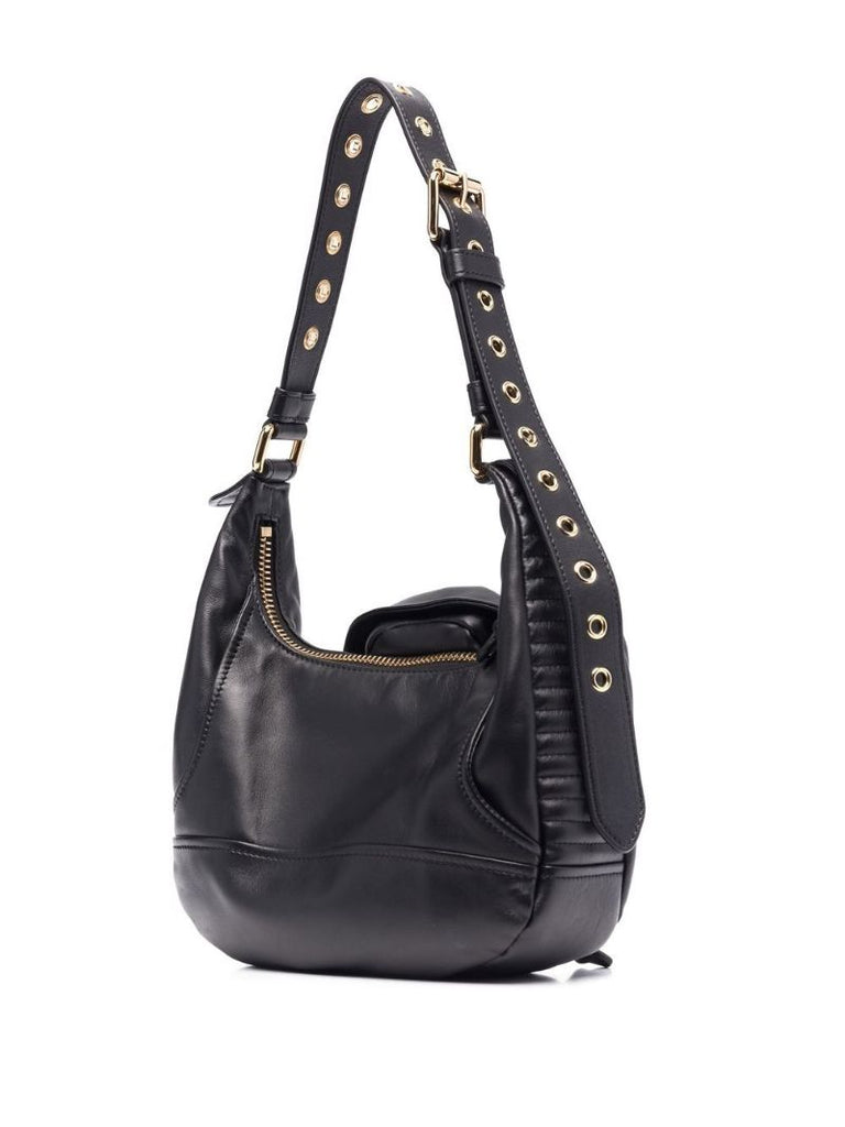 Black Biker Hobo Leather Shoulder Bag