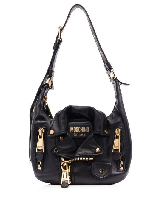 Black Biker Hobo Leather Shoulder Bag