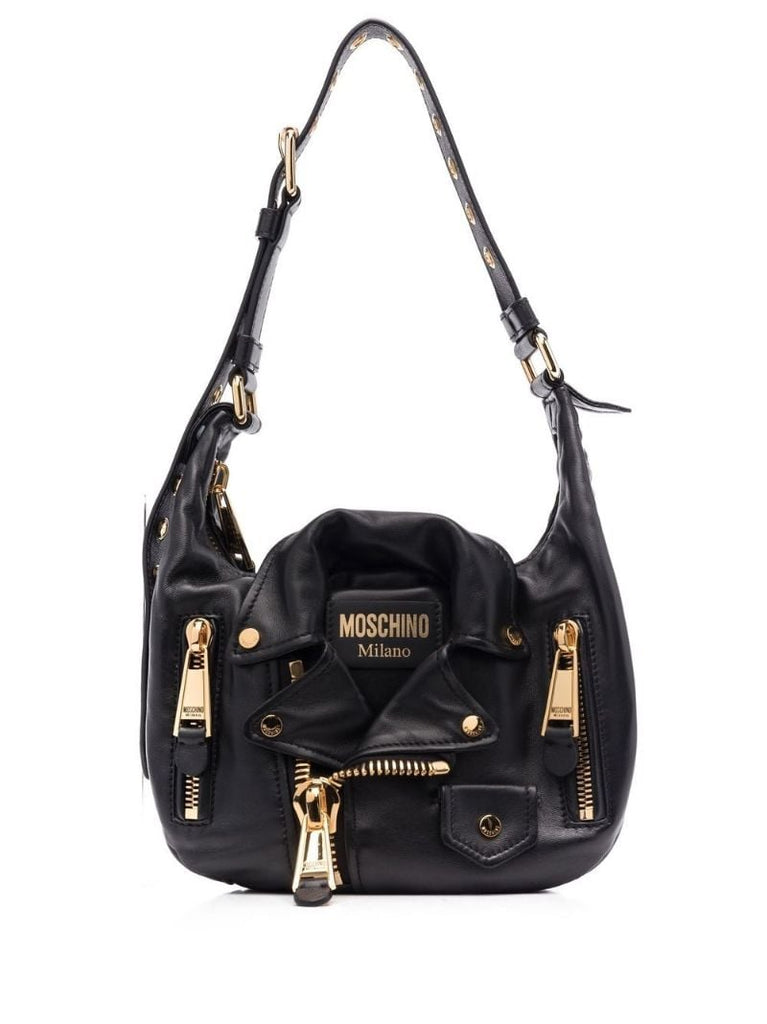 Black Biker Hobo Leather Shoulder Bag