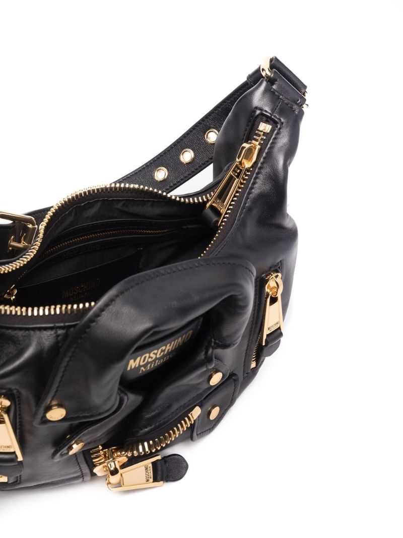 Black Biker Hobo Leather Shoulder Bag