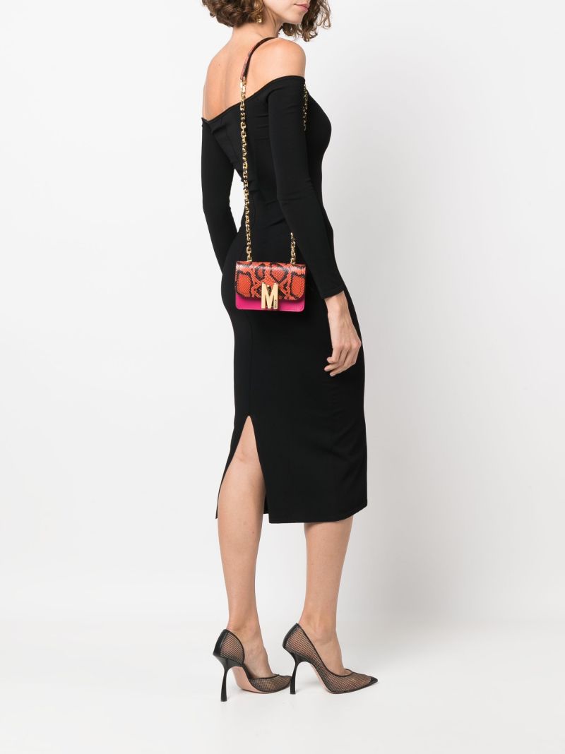 Orange and Pink Snake Print Leather Shoulder Bag