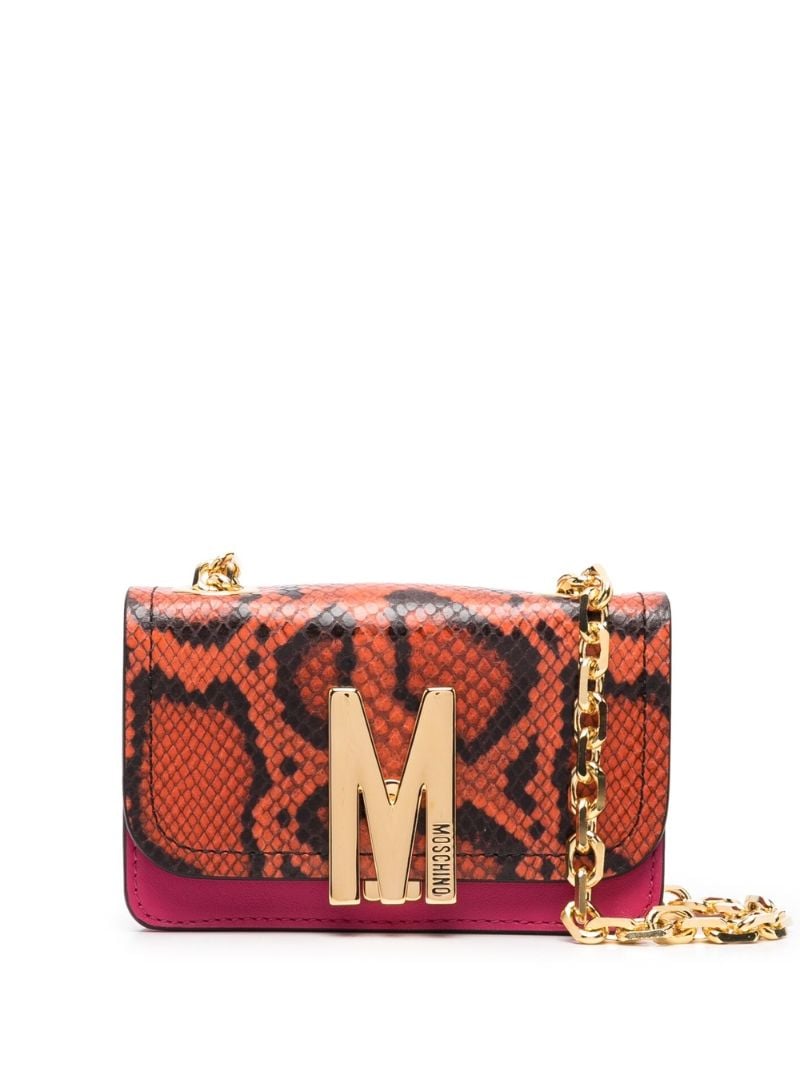 Orange and Pink Snake Print Leather Shoulder Bag