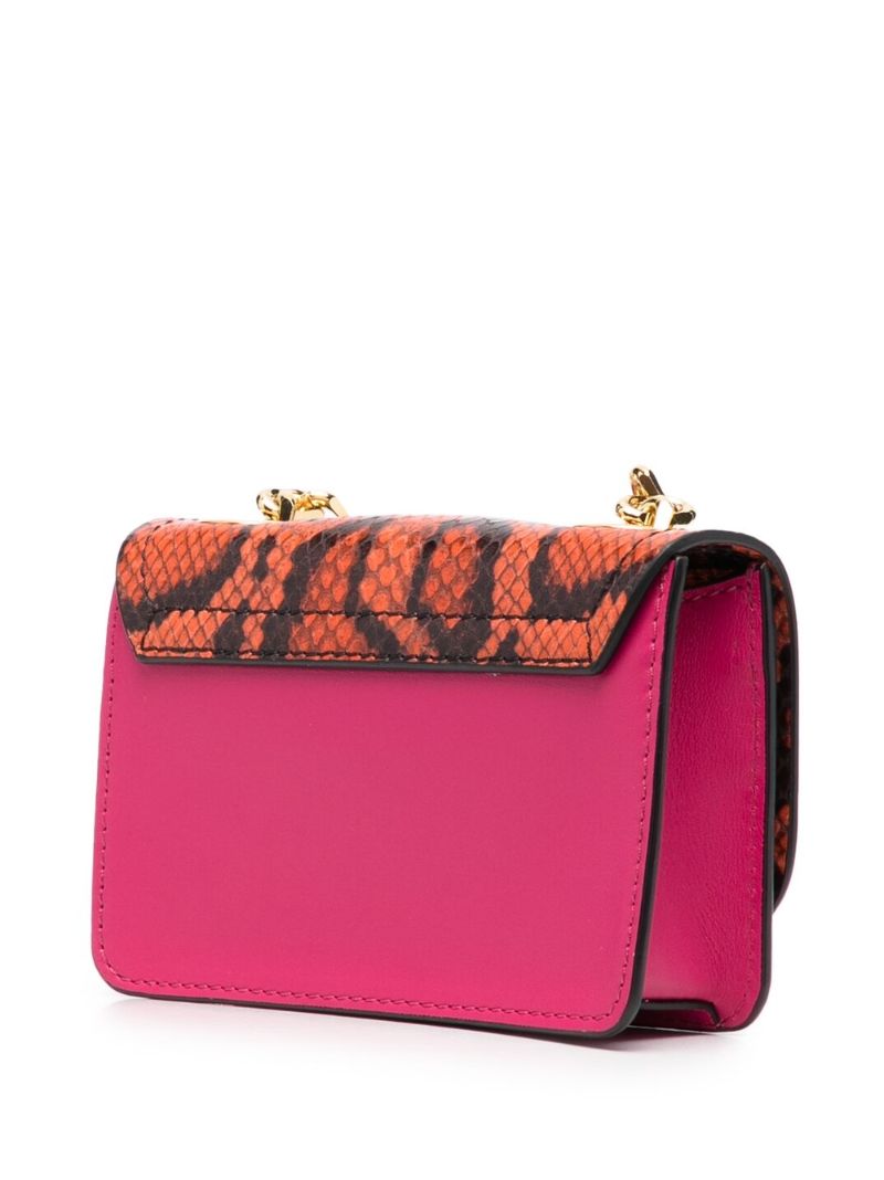 Orange and Pink Snake Print Leather Shoulder Bag