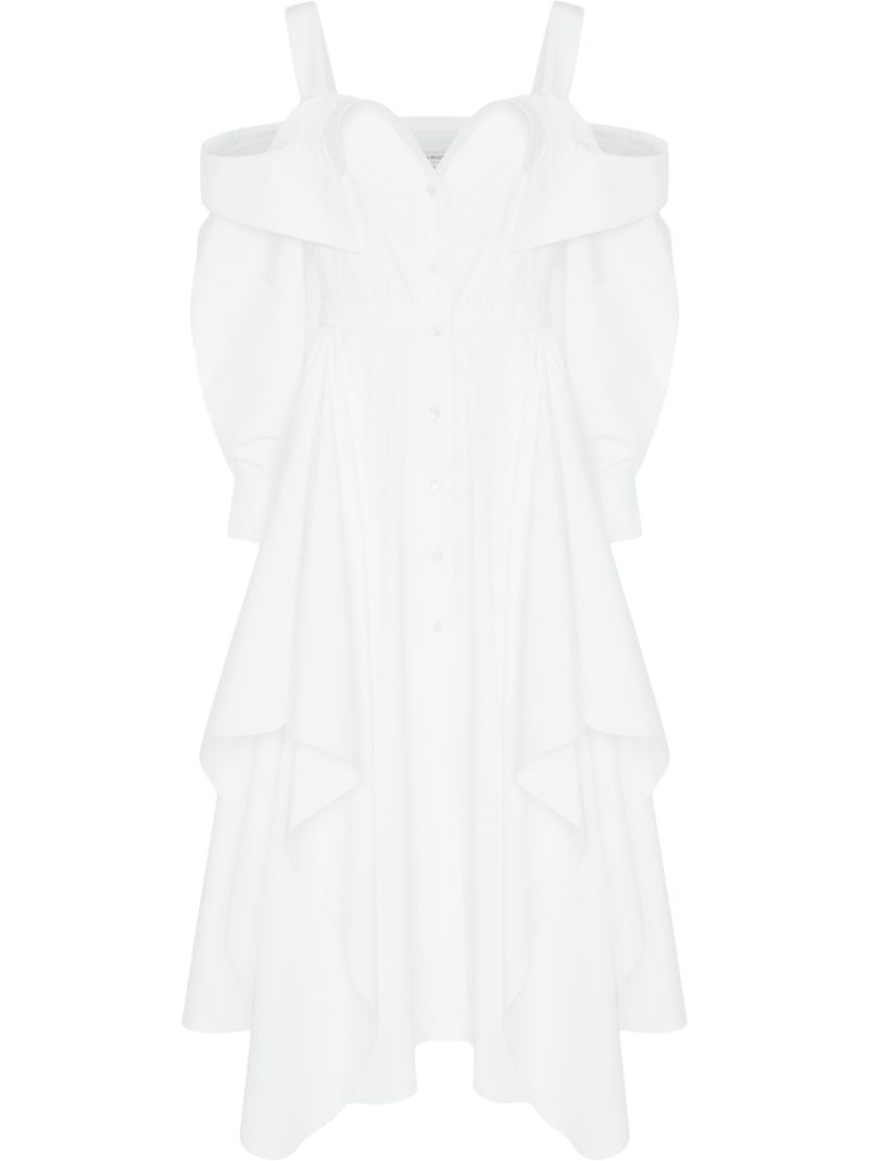 White Deconstructed Cotton Shirt Dress