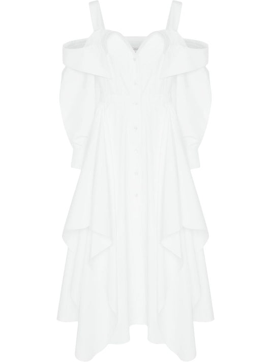 White Deconstructed Cotton Shirt Dress
