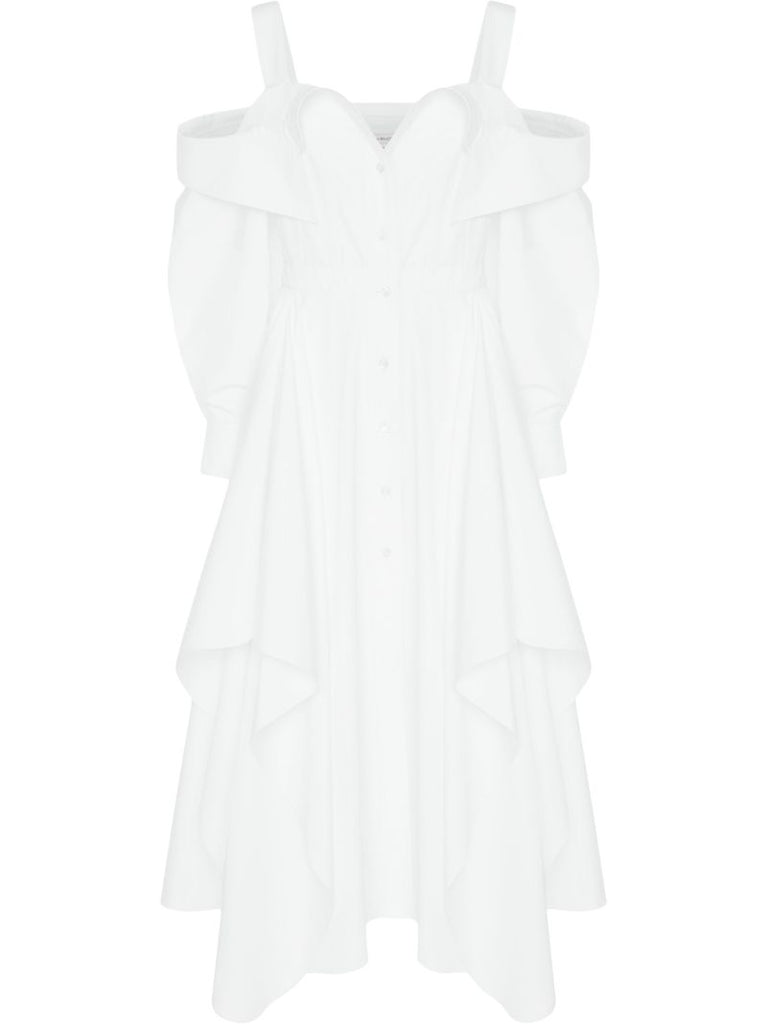 White Deconstructed Cotton Shirt Dress
