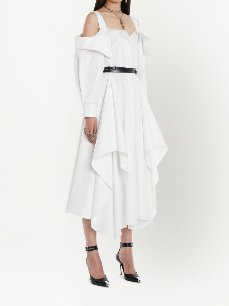 White Deconstructed Cotton Shirt Dress