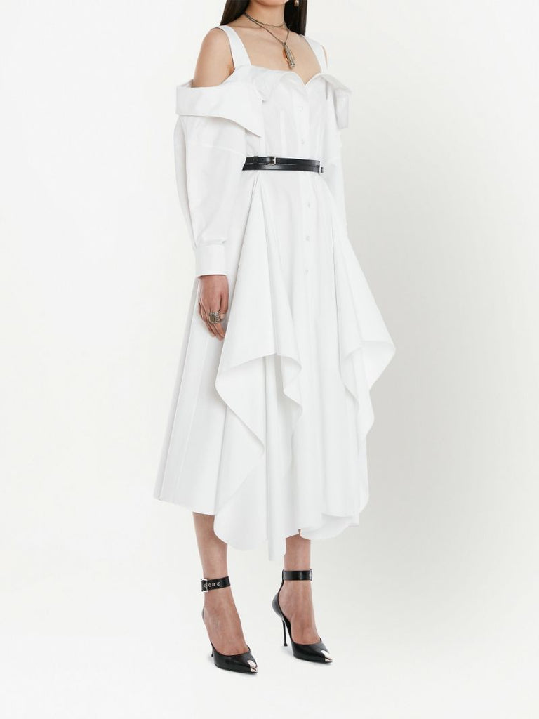 White Deconstructed Cotton Shirt Dress