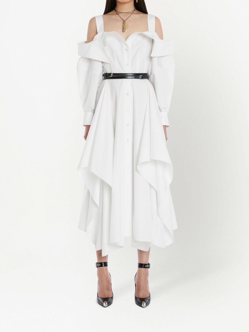 White Deconstructed Cotton Shirt Dress