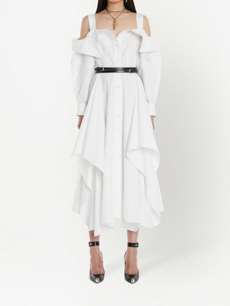 White Deconstructed Cotton Shirt Dress