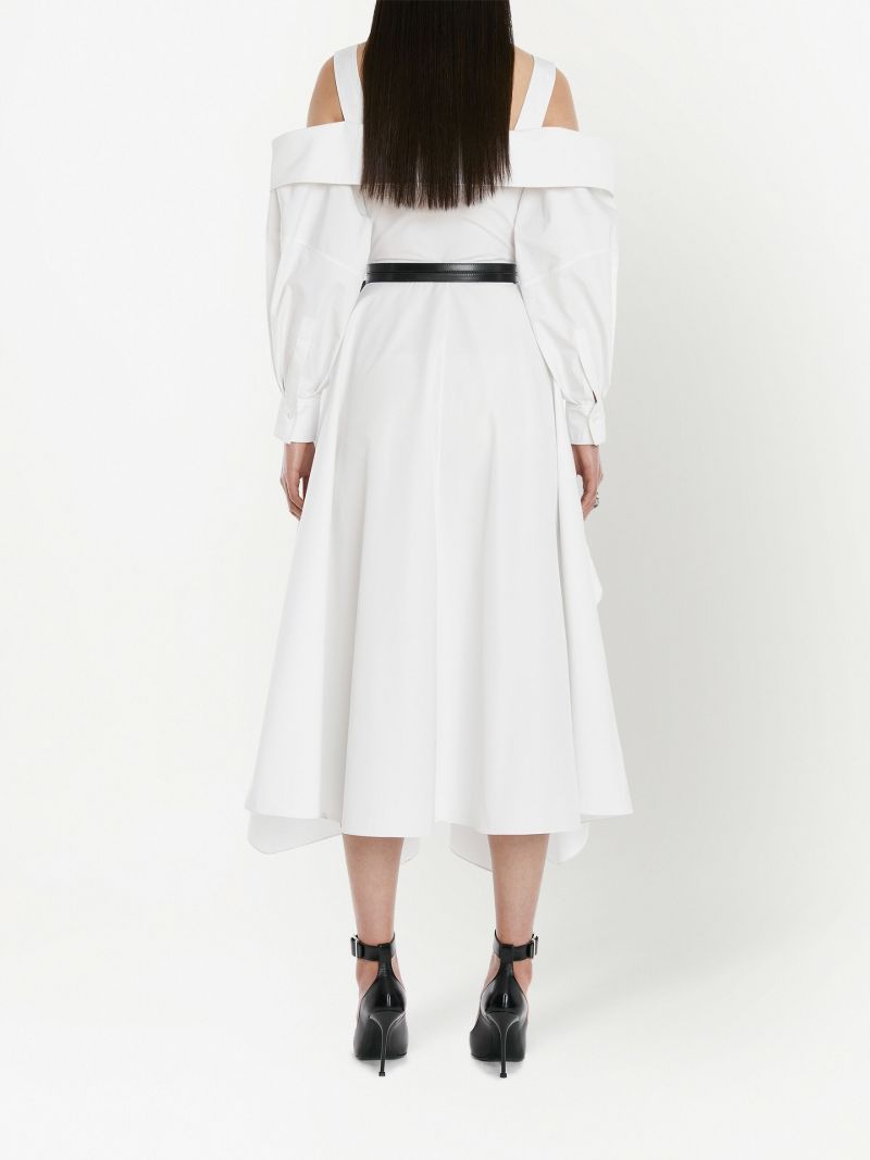 White Deconstructed Cotton Shirt Dress