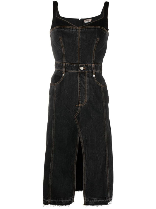 Black Trompe LÃ¢â_x0082_¬â_x0084_¢oeil Denim Midi Dress