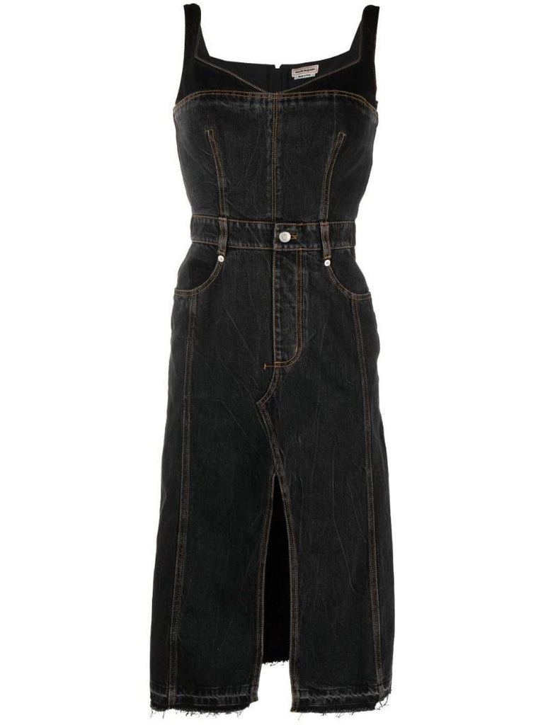 Black Trompe LÃ¢â_x0082_¬â_x0084_¢oeil Denim Midi Dress
