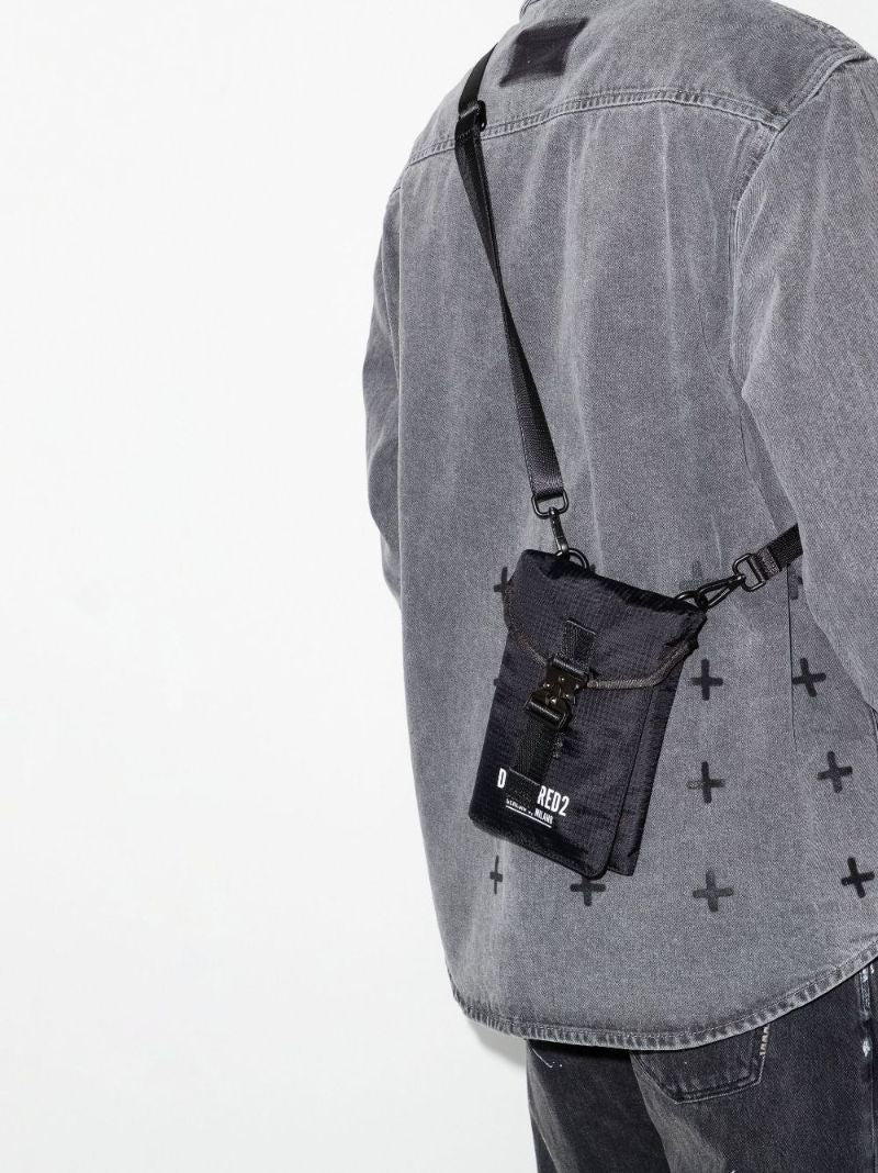 Black Ceresio 9 Logo Print Ripstop Cross Body Pouch