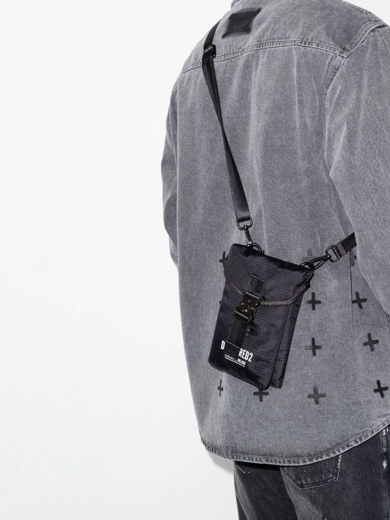 Black Ceresio 9 Logo Print Ripstop Cross Body Pouch