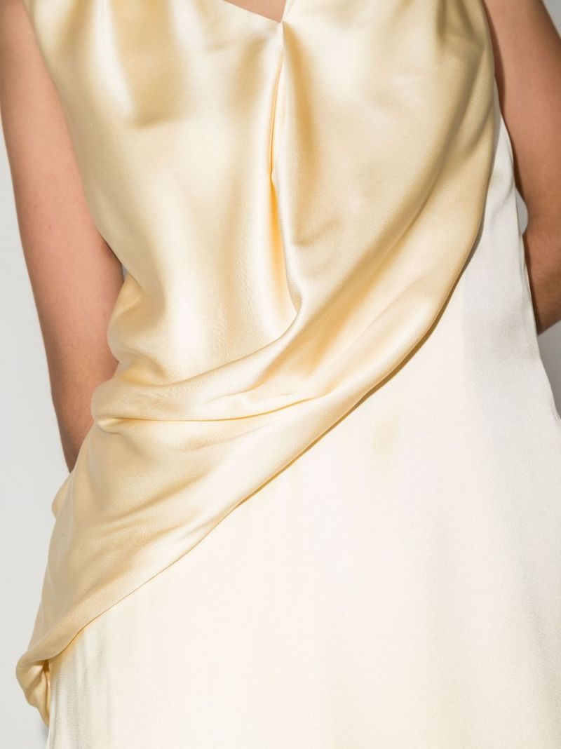 Yellow Draped Silk Midi Dress