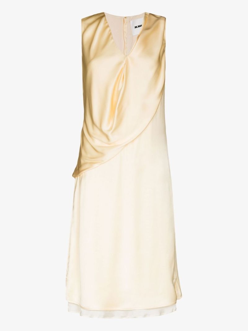 Yellow Draped Silk Midi Dress