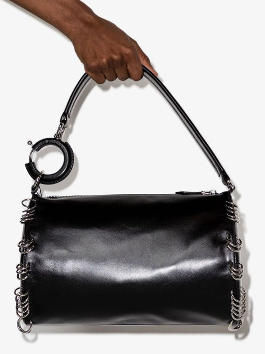 Black Rhombi Small Leather Shoulder Bag