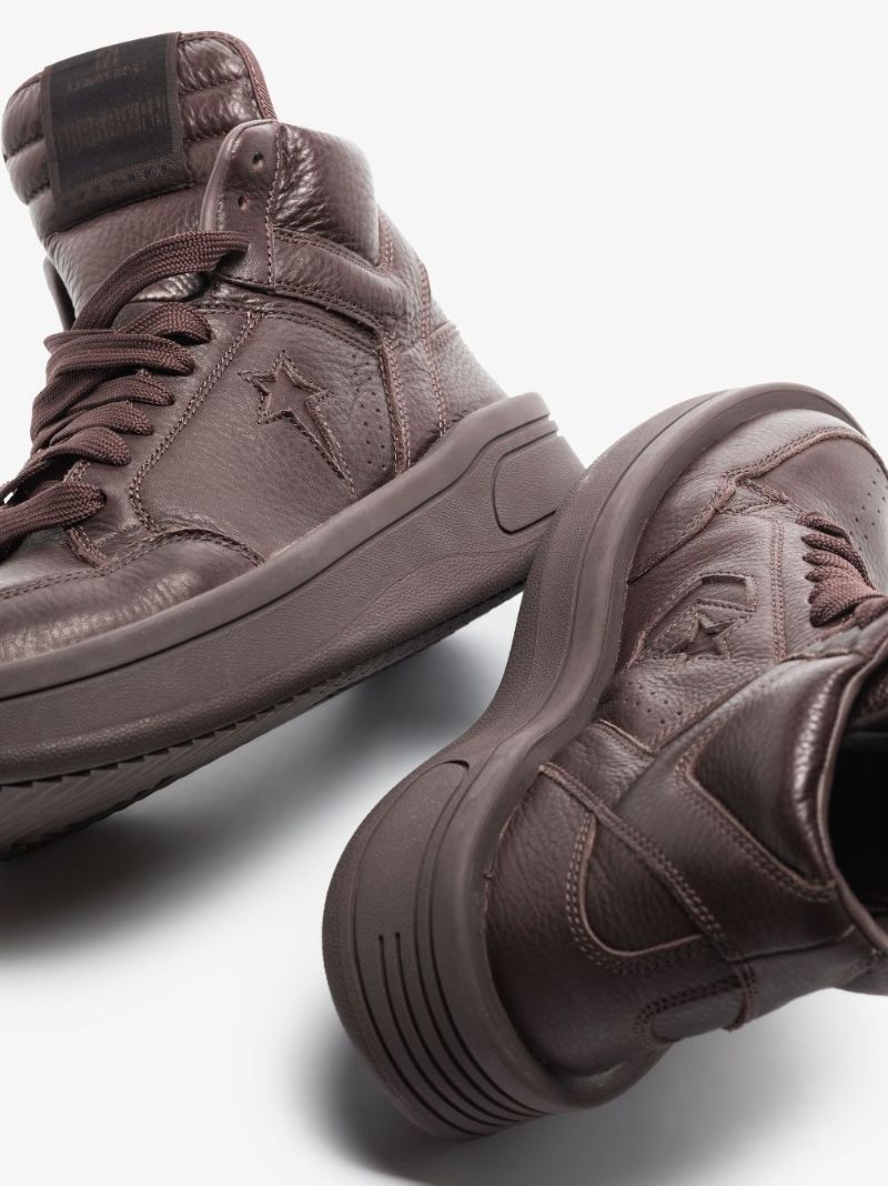 X Converse Brown Turbowpn High Top Leather Sneakers