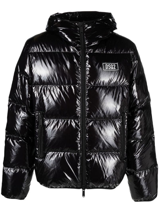 Black Logo Patch Padded Jacket