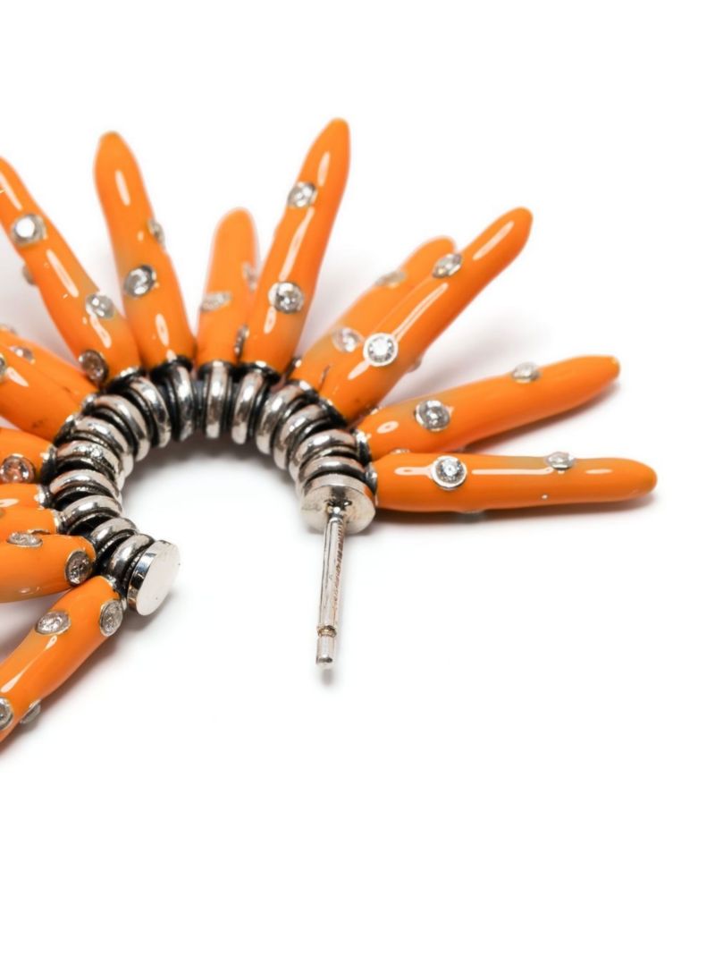 Sterling Silver and Orange Cone Hoop Earrings