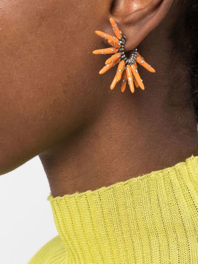 Sterling Silver and Orange Cone Hoop Earrings