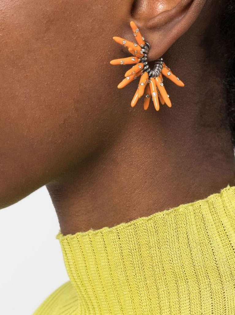 Sterling Silver and Orange Cone Hoop Earrings