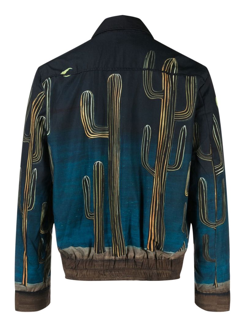 Blue Cactus Print Cotton Blouson Jacket
