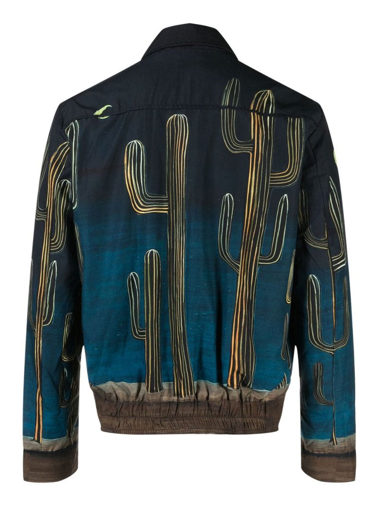 Blue Cactus Print Cotton Blouson Jacket