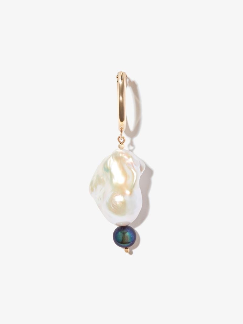 Gold Tone Pearl Drop Hoop Earring