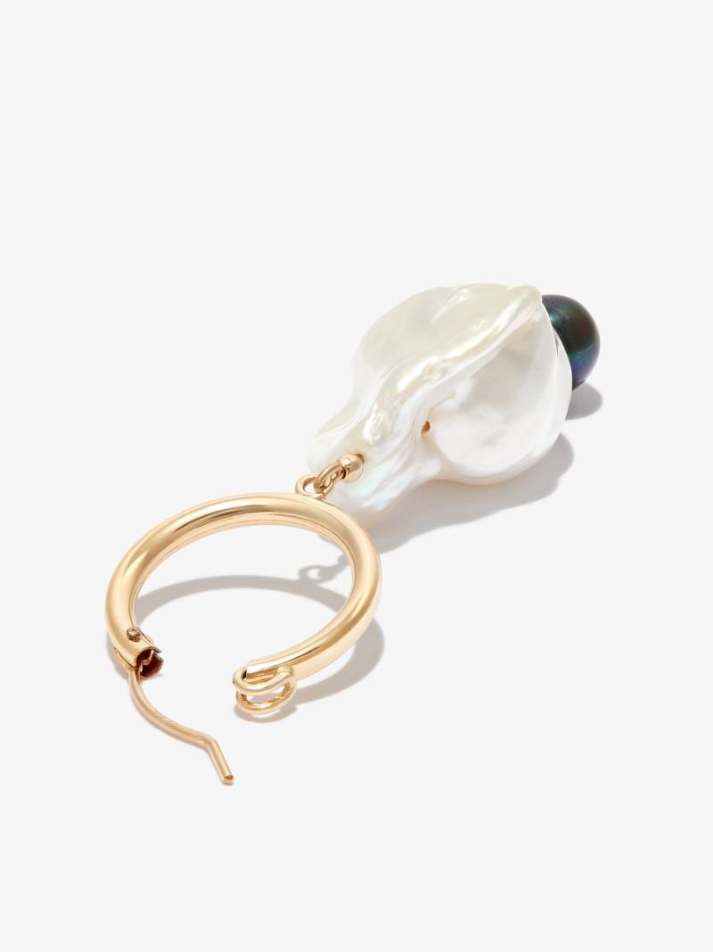 Gold Tone Pearl Drop Hoop Earring