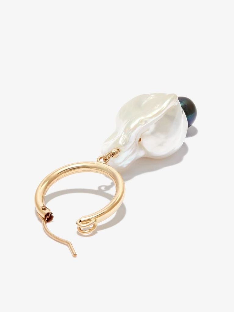Gold Tone Pearl Drop Hoop Earring