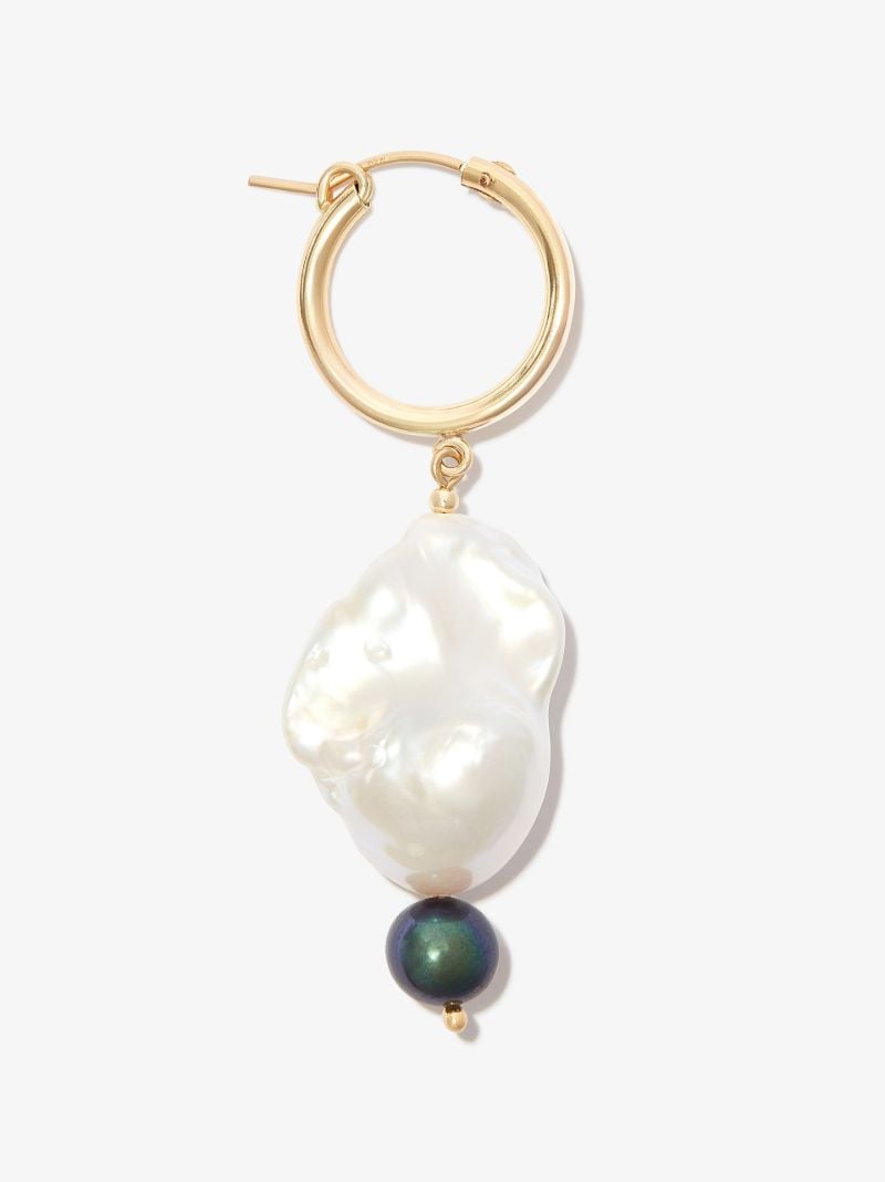 Gold Tone Pearl Drop Hoop Earring