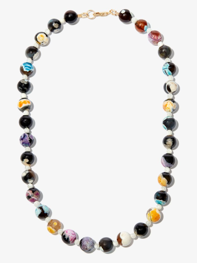 Gold Tone Agate Pearl Beaded Necklace