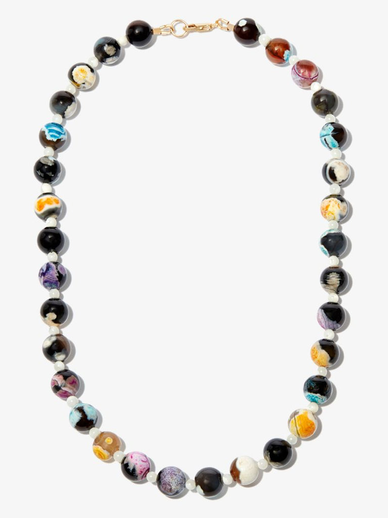 Gold Tone Agate Pearl Beaded Necklace