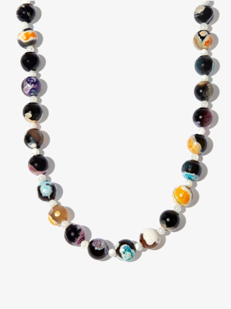 Gold Tone Agate Pearl Beaded Necklace