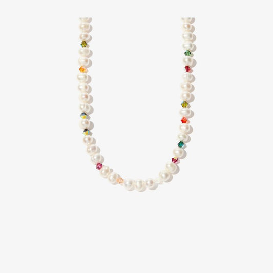 Gold Tone Pearl Crystal Beaded Necklace