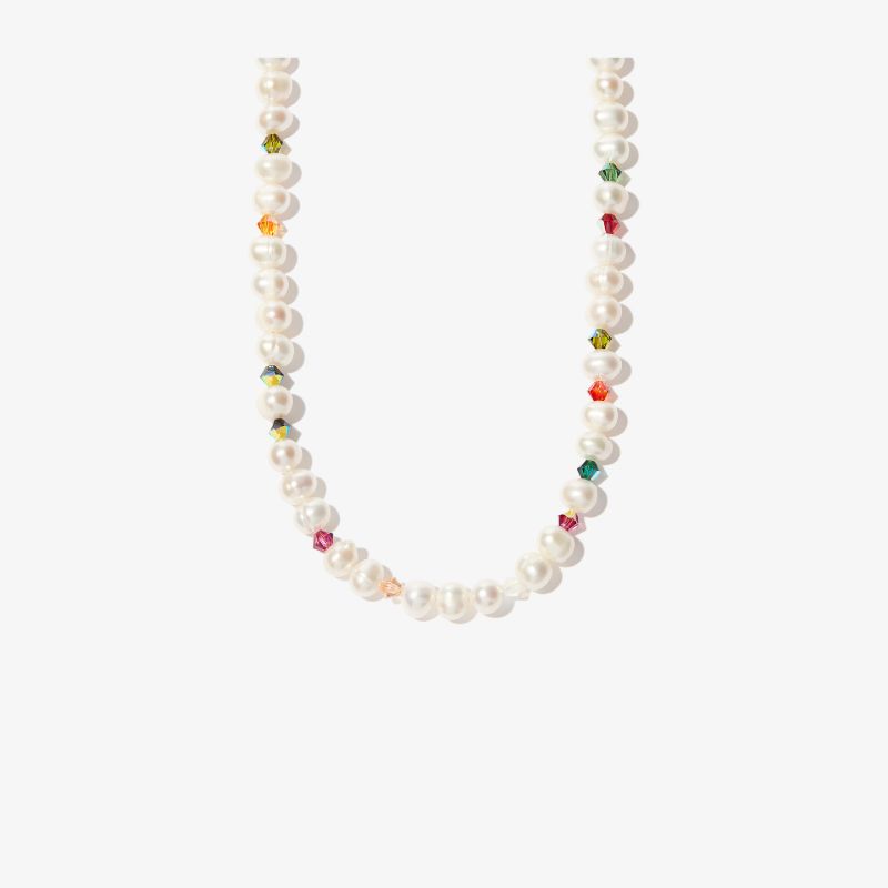 Gold Tone Pearl Crystal Beaded Necklace