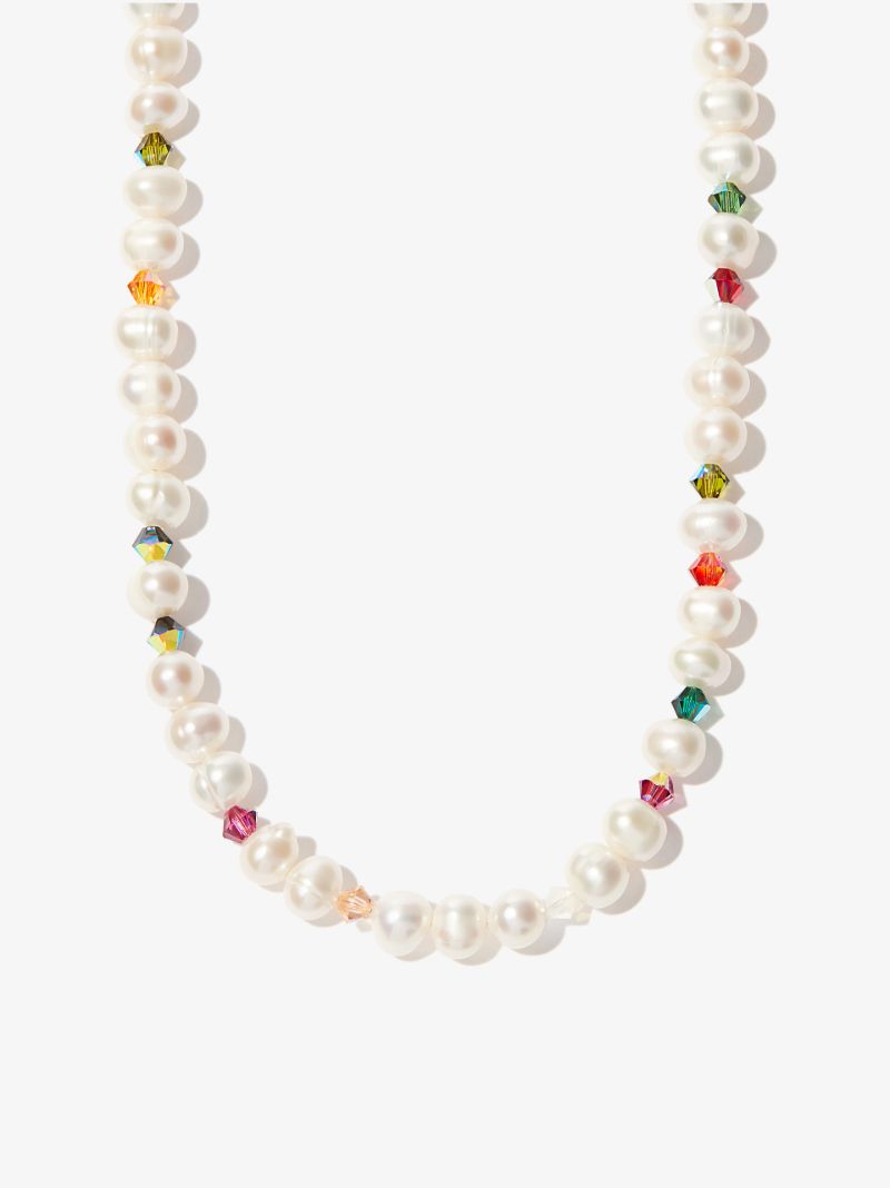 Gold Tone Pearl Crystal Beaded Necklace