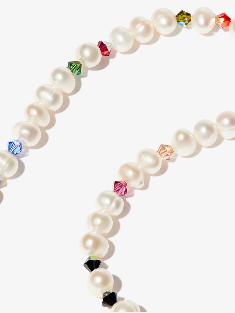 Gold Tone Pearl Crystal Beaded Necklace