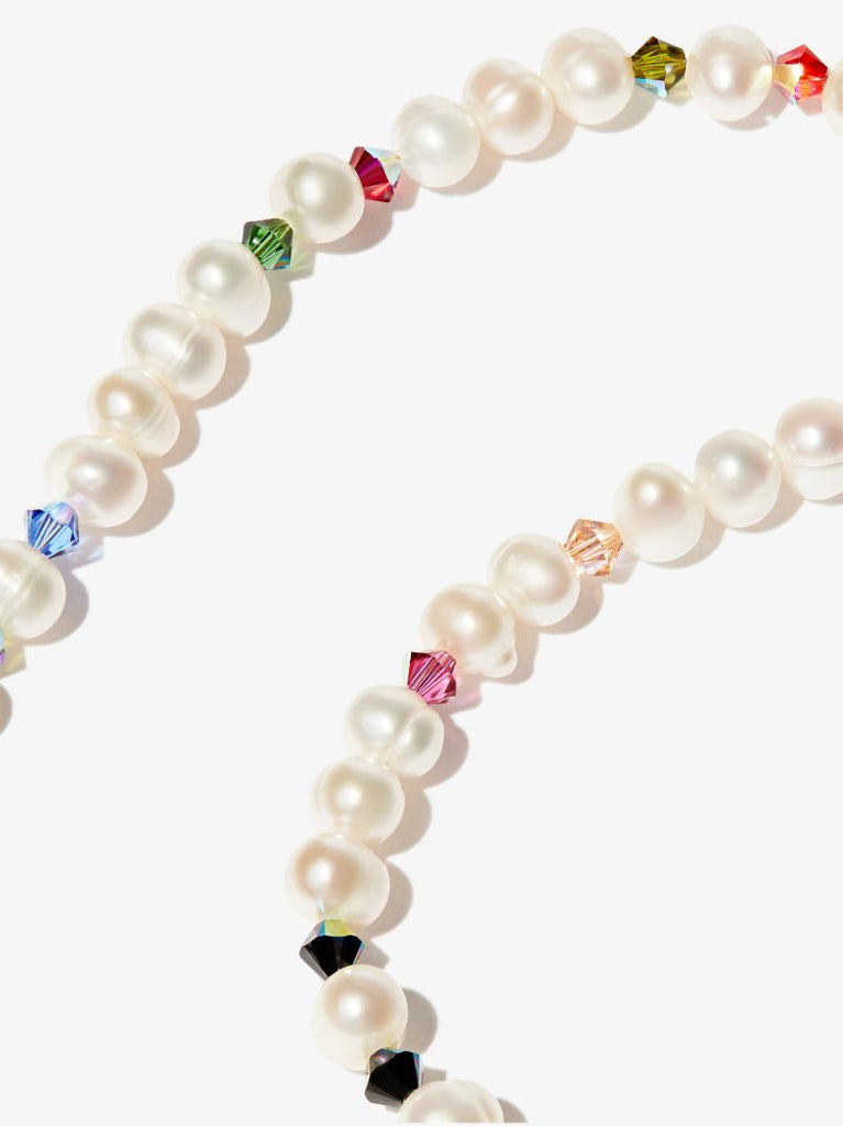 Gold Tone Pearl Crystal Beaded Necklace