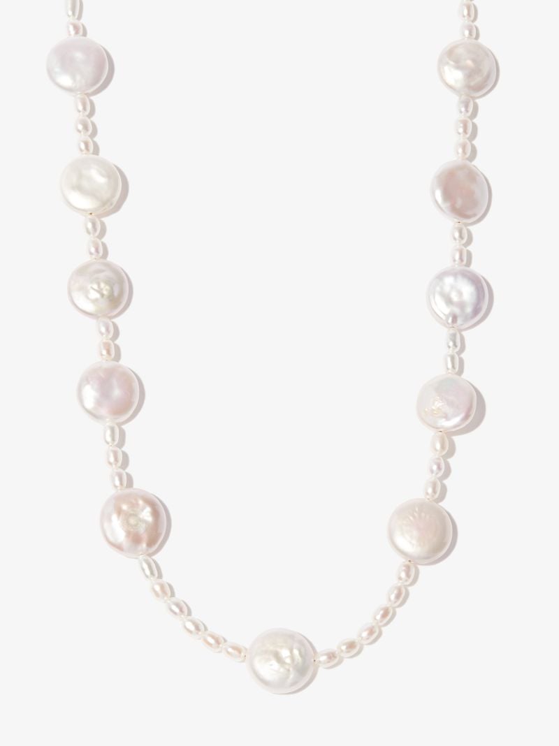 White Flat Pearl Beaded Necklace